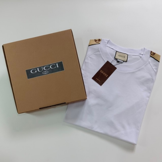 PUTIH Gucci Men's T-Shirt Tee Ringer Tape White | Shopee Malaysia