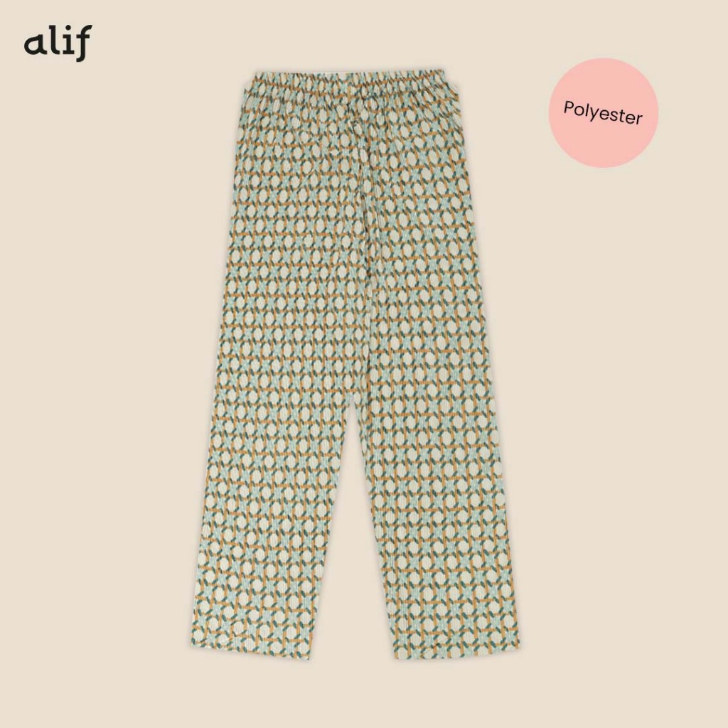 Alif Modern Wear Pants Culottes Pleats Motif Taj Mahal in Sage