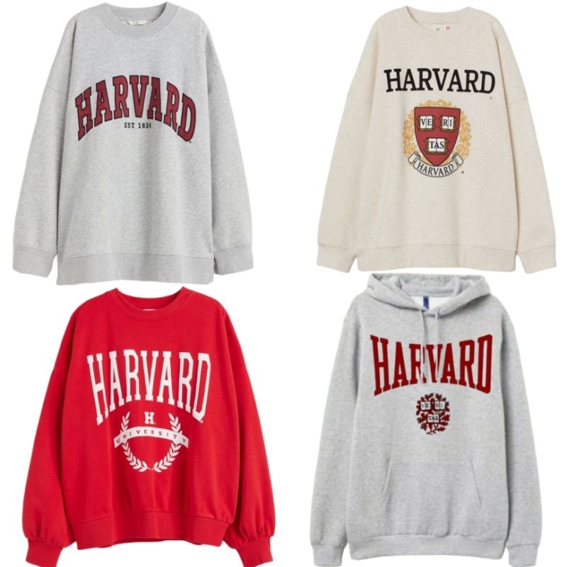 H M KATUN H m Cotton Hoodie Women Men hnm Harvard Light Gray Printed Unisex Crewneck Sweater