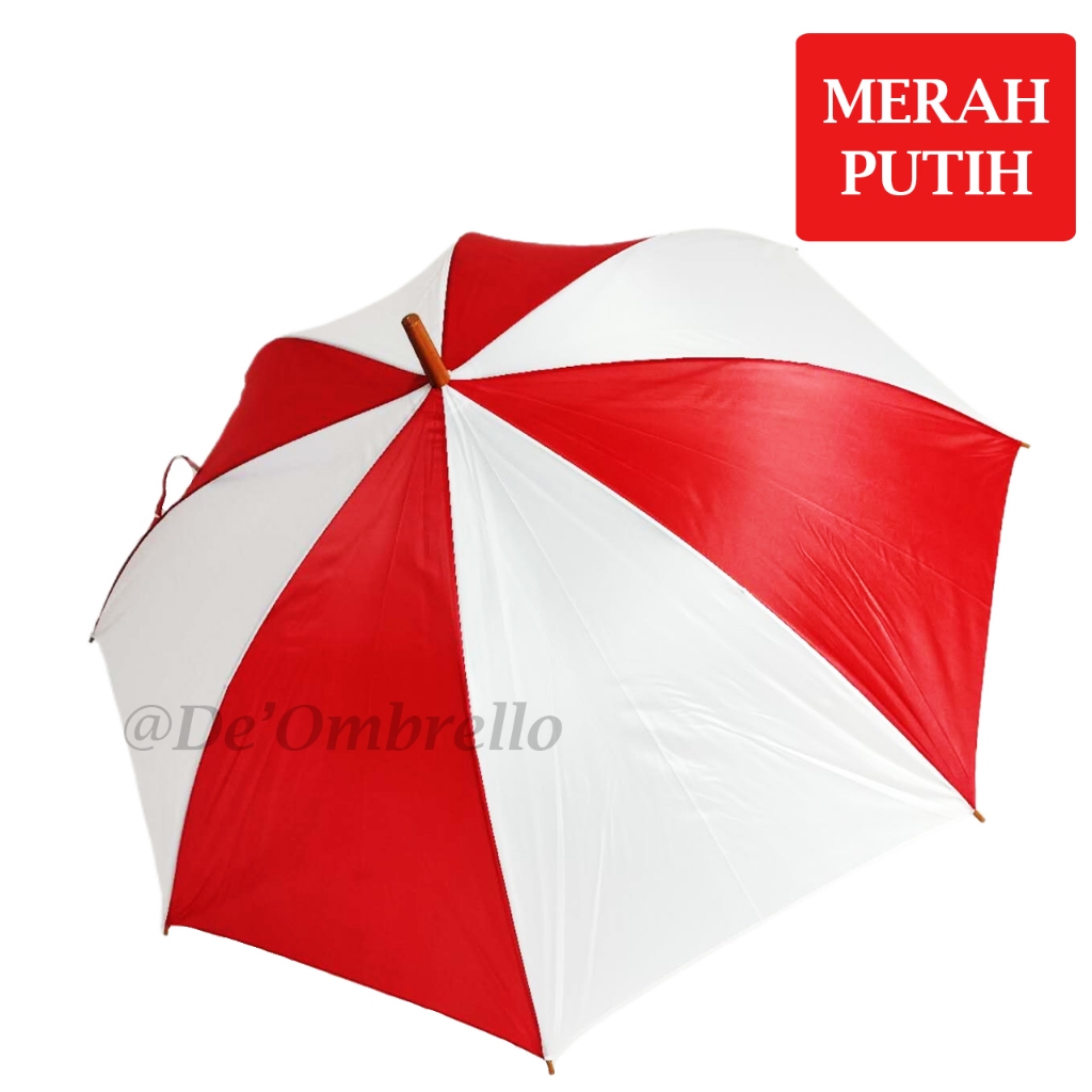 MERAH (041B)Standard Umbrella Solid Color Premium Wooden Handle Red ...