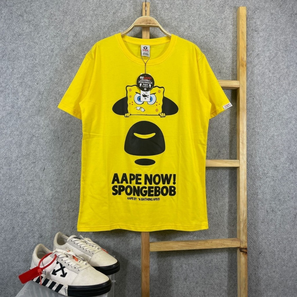 T shirt AAPE BAPE A BATHING APE X MAD SPONGEBOB YELLOW Shopee Malaysia