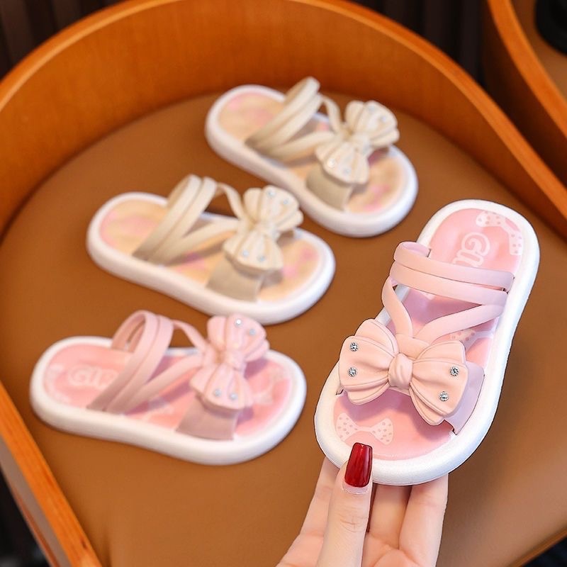 9891+a3 IMPORT Girls' Sandals Soft Cute Ribbon Flat Fashion Sandals Size  24-33