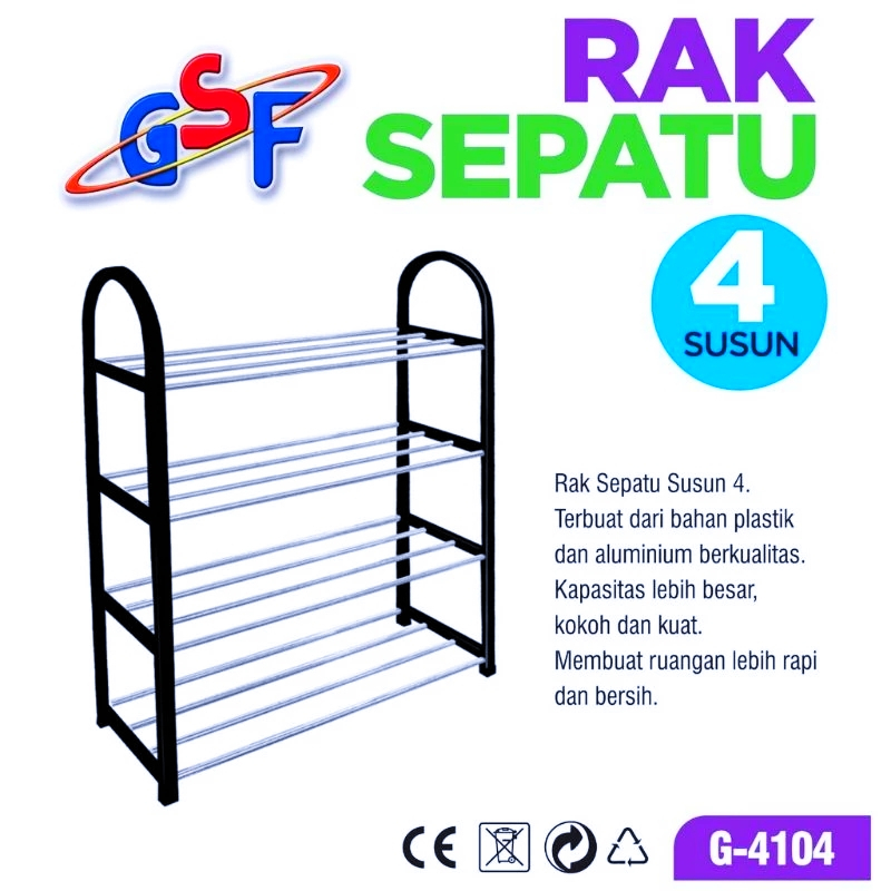 (G-4104) 4 Tier Stainless Steel Stacking Shoe Rack, GSF 4104 Sandal ...