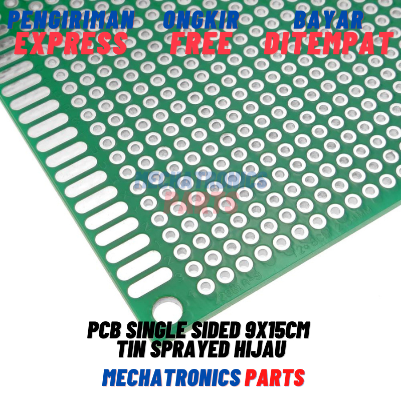 HIJAU Pcb Single Sided 9x15Cm Tin Sprayed Green Protoboard Bolong 15x9 ...