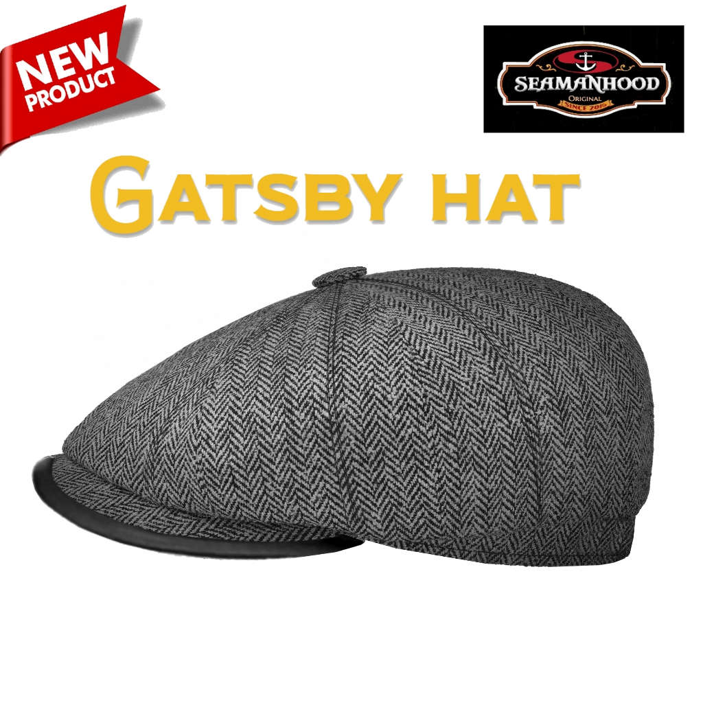 Newsboy Hat Gatsby Style Original Seamanhood Flat Cap Wool Herringbone Leather Combination Shopee Malaysia
