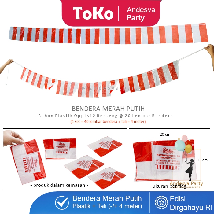 MERAH PUTIH Red And White Flag+Rope/Anniversary Pennant/Plastic Rope ...