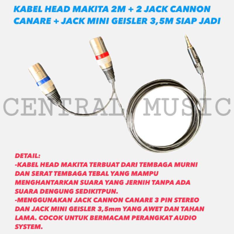 Makita HEAD Cable 2M+2M CANNON CANARE JACK+3.5Mm GEISLER MINI JACK