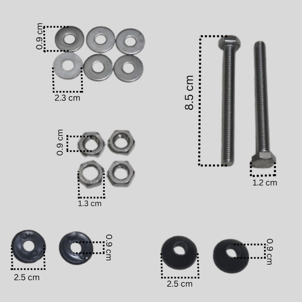 Universal toilet tank bolt, double nut, leakproof, stainless steel (10