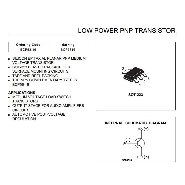 BCP53-16 BCP 53 LOW POWER PNP TRANSISTOR PNP Transistor New Original ...