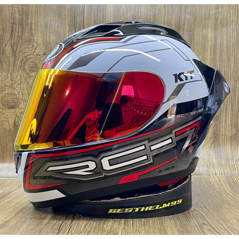 Full FACE Helmet KYT RC SEVEN 14 WHITE/BLACK/RED Handsome Package ...
