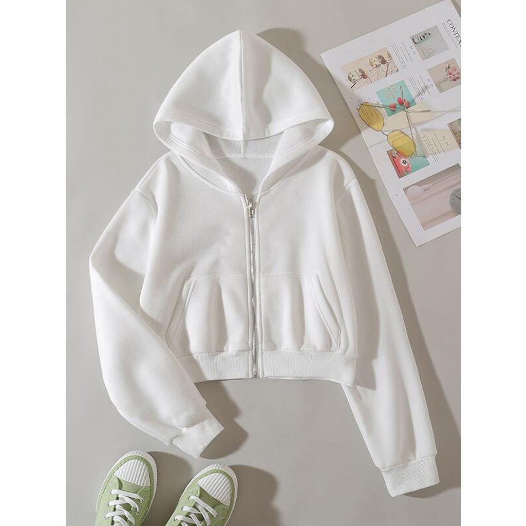 S zipup hoodie cropped ホワイト Brglopf Women Cropped Zip Up Hoodie Solid Color Zipper Short