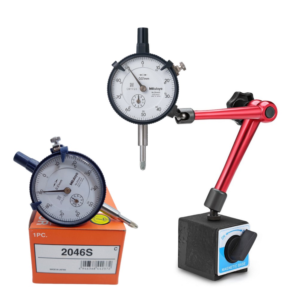 Mitutoyo 2046S Dial Indicator Package+Magnetic Base Flexible Large Test ...