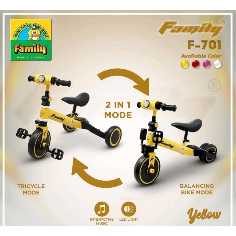 Family F 701 3wheeled Children's Bike F702 Balance BIKE 3 in 1