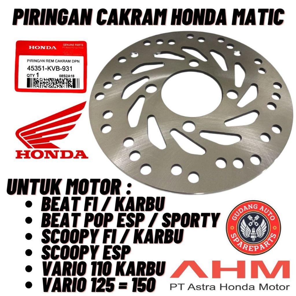 Original AHM Front Disc Disc Honda Beat Karbu Pop Sporty Vario 110-125 ...