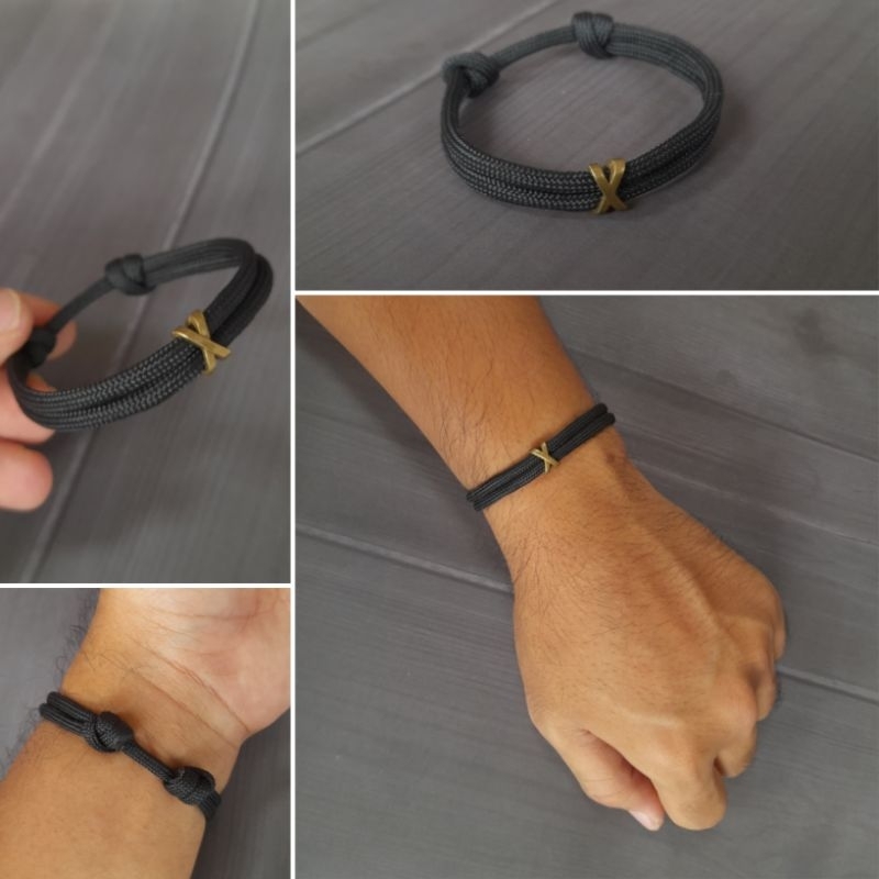 Paracord Bracelet 550 Premium 4mm Simple Knot X metal beads spacer Men