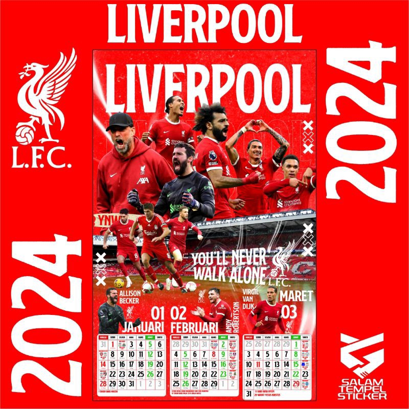 Liverpool wall calendar 2024 Liverpool Premier League football (free
