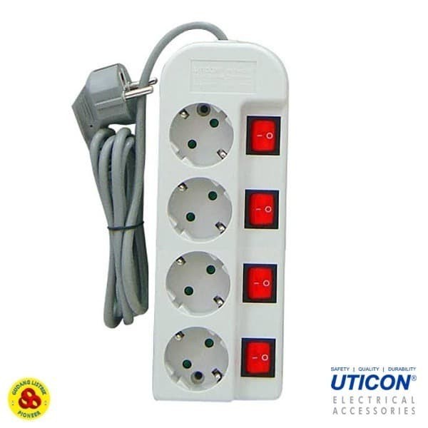 Uticon ST-1482 SW STOP CONTACT Grounded 4 Holes + Switch + cable ...