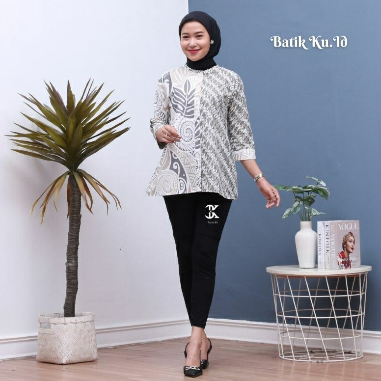 Batik Women Modern Long Sleeve Blouse Batik Mega Overcast Front Button ...