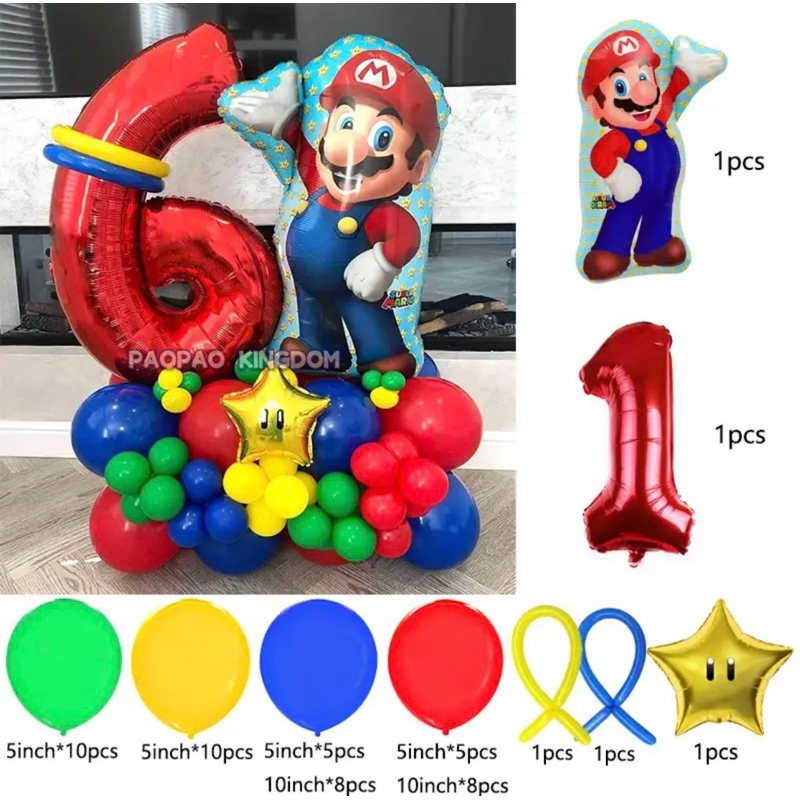 MERAH Stand MARIO RED NUMBER STARS BALLOON PACKAGE | Shopee Malaysia