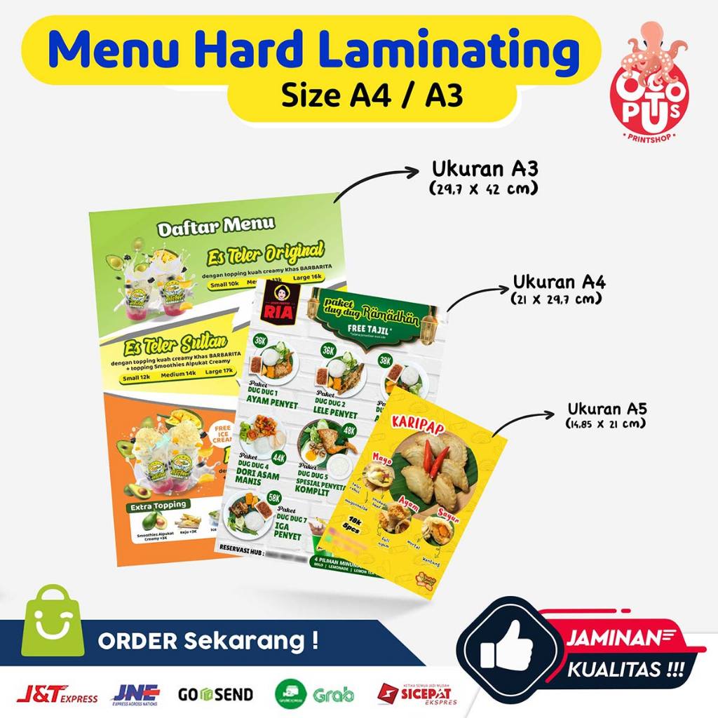 BUTTER / CAFE MENU / PRESS LAMINATED MENU A4 SIZE (Gets 2 menus) 1 side ...
