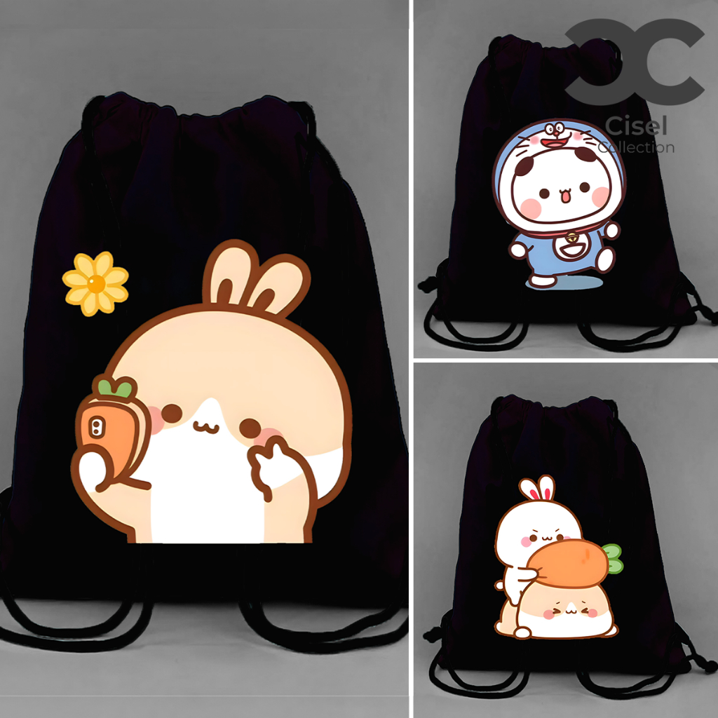 Cisel Black Drawstring Bag Thick Canvas String Bag Bubu Dudu Peach Goma ...