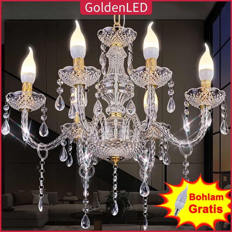 Golden LED Acrylic Crystal Chandelier Contains 6/8/ Bulbs Including ...