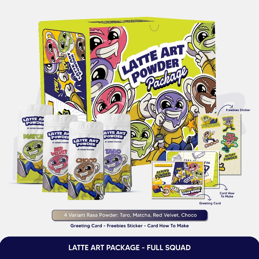 Full SQUADS! Latte Art Powder Package All Variant Free Box - 4 Variants ...