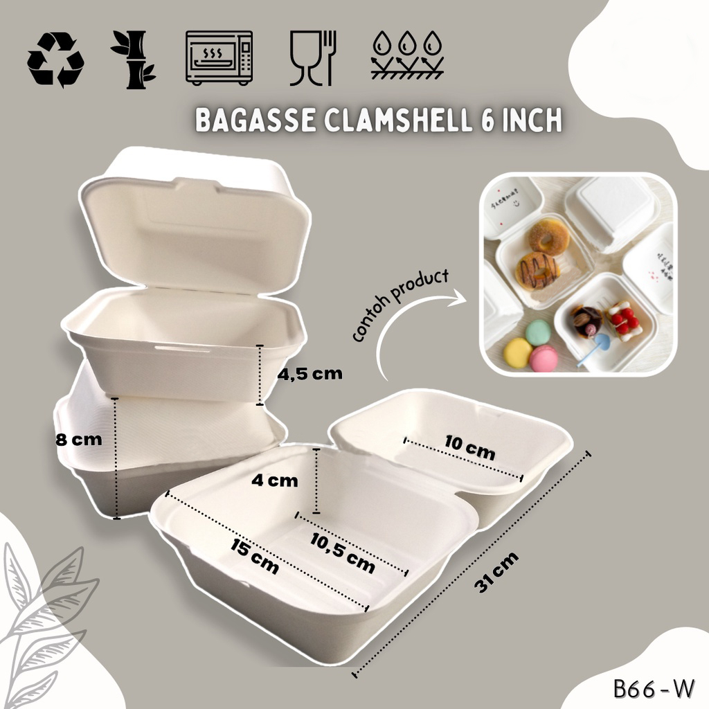 Eco FRIENDLY BURGER BOX NEW BAGASSE CLAMSHELL 450ml / FOOD BOX CONTENTS ...