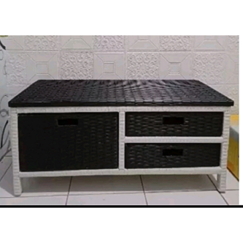 Minimalist Synthetic Rattan Tv Table 3 Drawers Bookshelf Stacking Shelf Rattan Tv Table Drawer