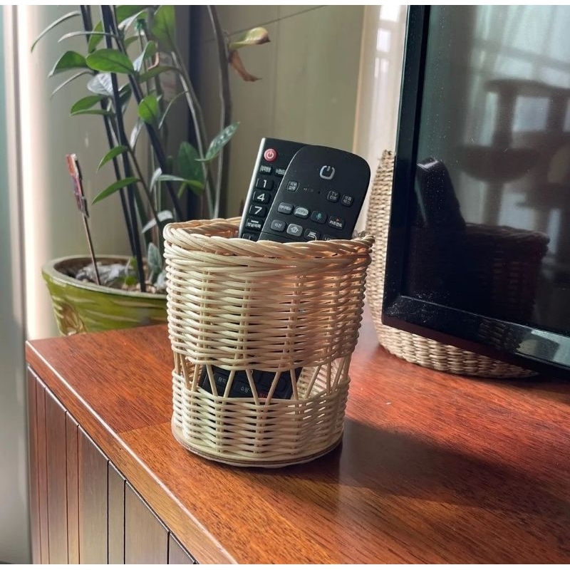 Rattan Basket Remote Holder/ Remote Container/Table organizer Container Shopee Malaysia