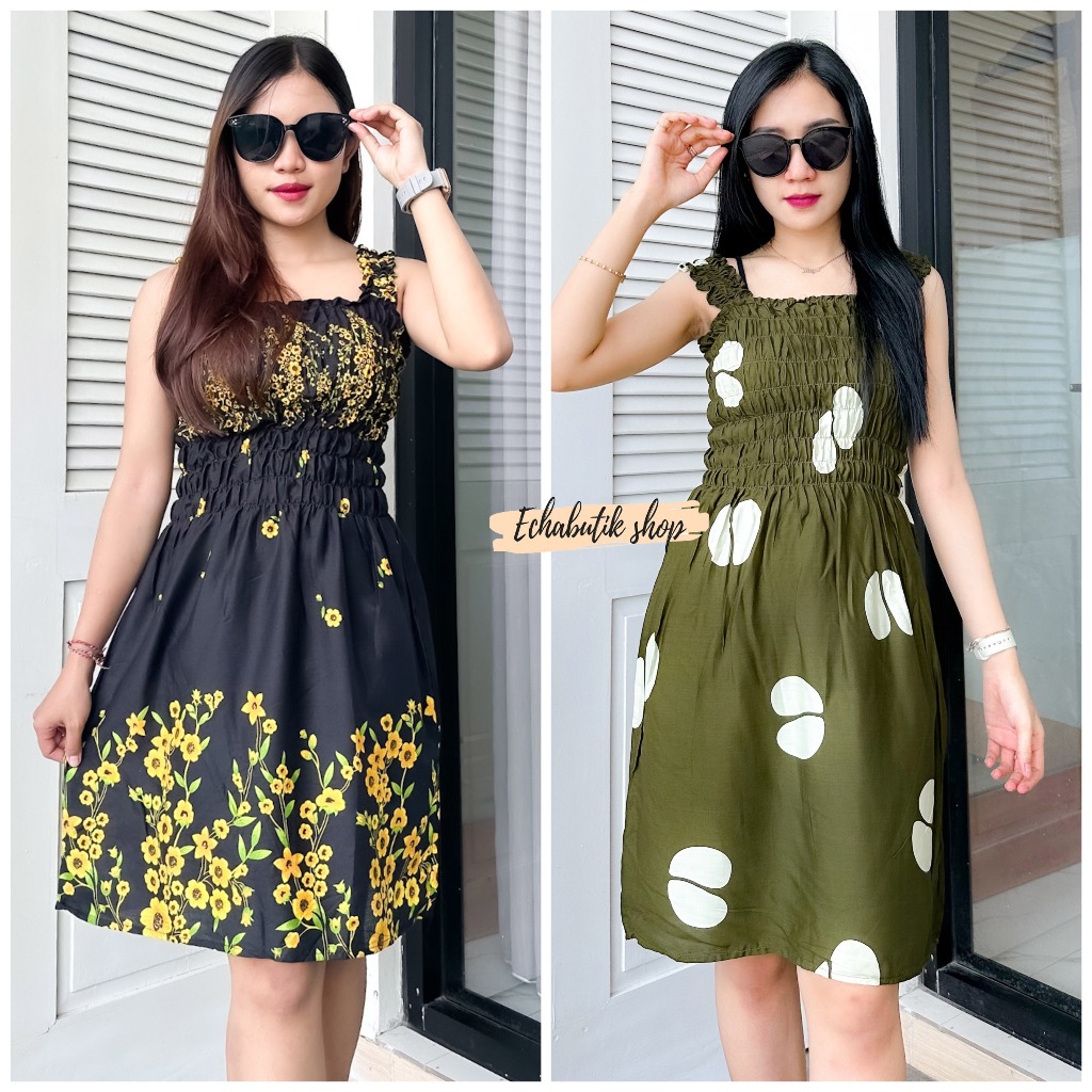 Short SMOKE Wrinkle Dress MOTIF | Shopee Malaysia