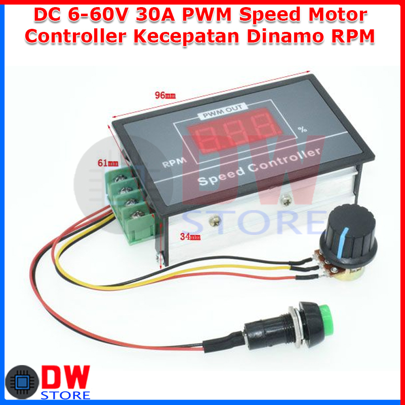 PWM DC 30A 6-60V Dinamo Motor Speed Controller RPM Speed Digital LED ...
