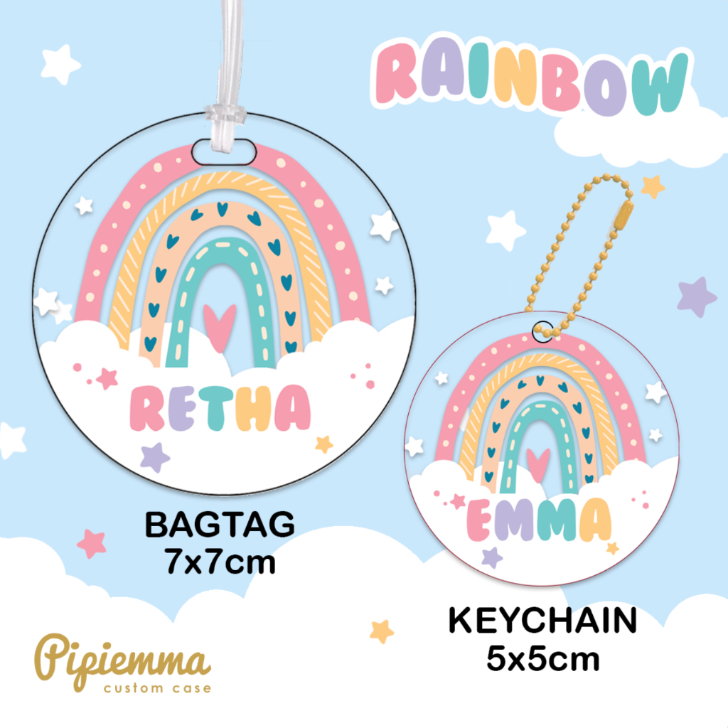 GANTUNGAN Bagtag Keychain Rainbow Custom Name Aesthetic Keychain Bag ...