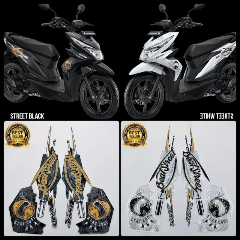 HITAM PUTIH Striping STICKER LIST BODY STANDARD MOTORCYCLE HONDA BEAT ...