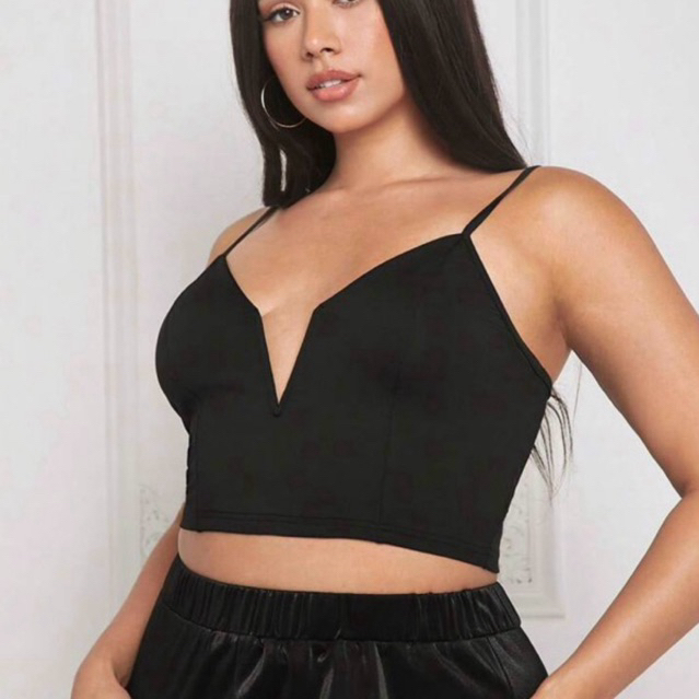 Hitam Shein Crop Top Black Black Party Sexy Stretchy Rubber Jumbo Big