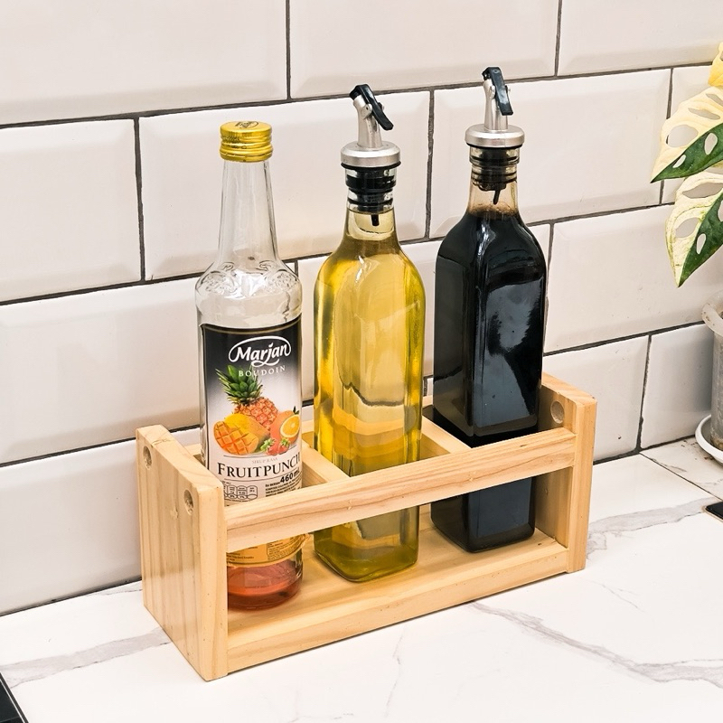 Bottle Rack Contains 3 soekarno Wooden Kitchen Oil Bottle Holders ...