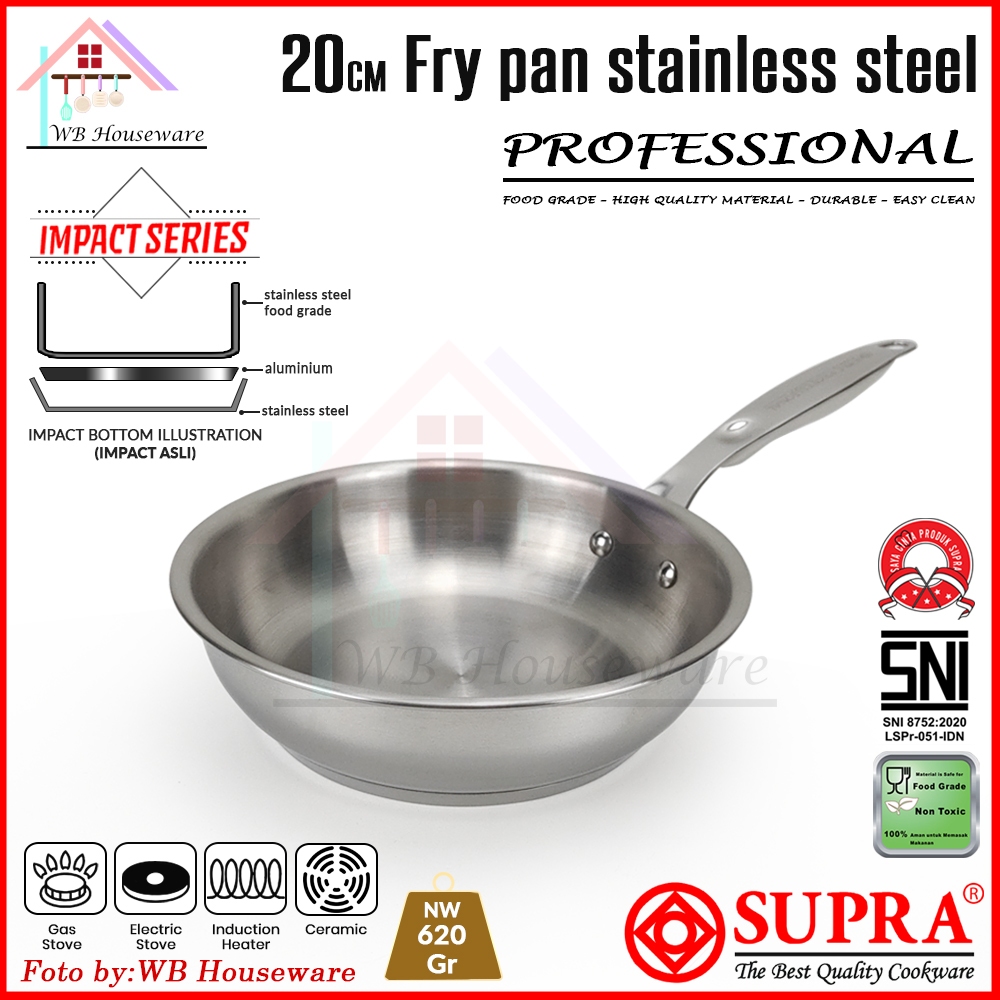 Supra fry pan 20cm stainless steel SUS 304 impact bottom professional ...