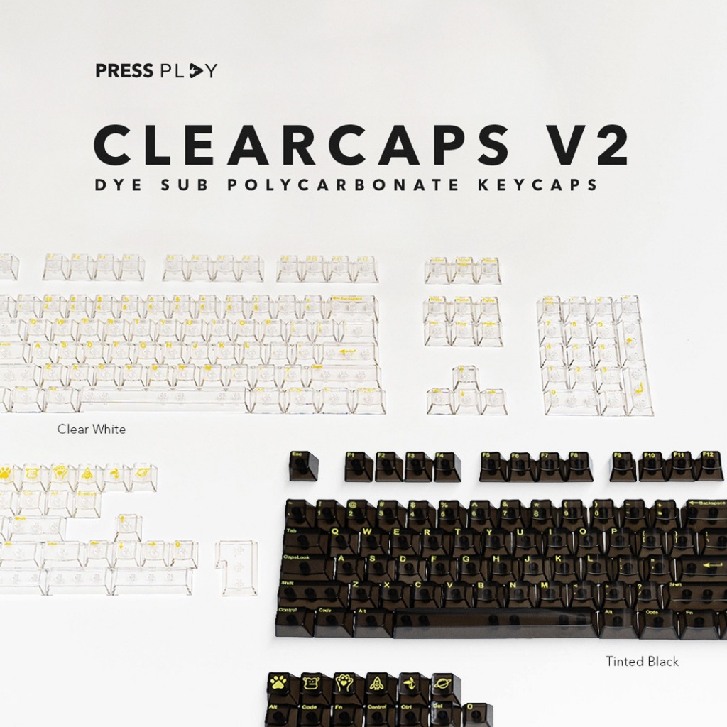 Press Play ClearCaps V2 Transparent Keycaps 131 Set Cherry Profile ...