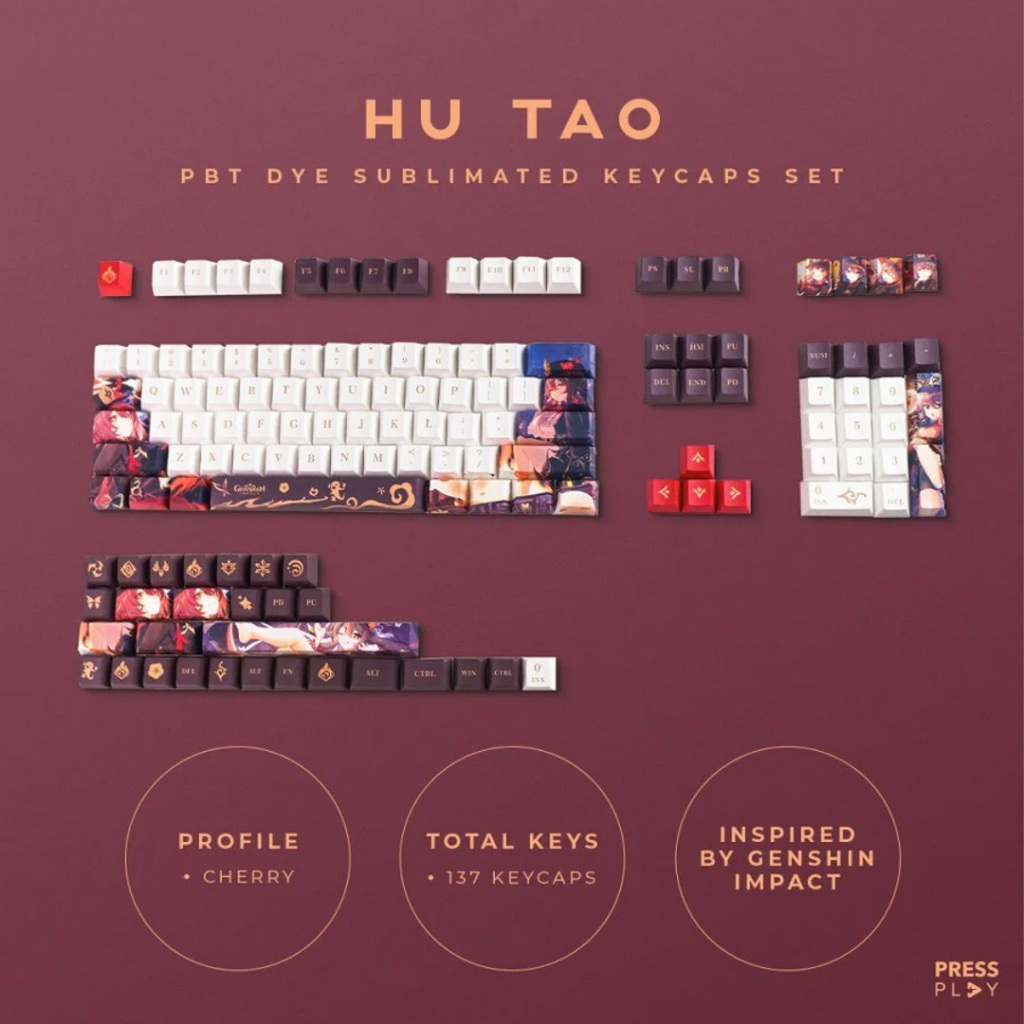 Press Play Genshin Impact Hu Tao PBT Keycaps 137 Set Cherry Profile ...