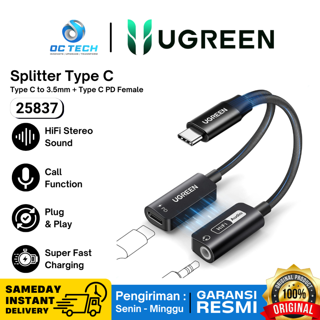 Splitter Type C to Jack Audio Adapter 2 in 1 DAC with Charging Type C ...