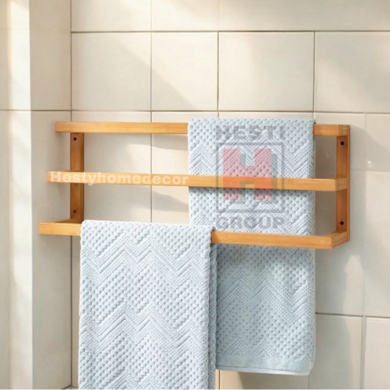 GANTUNGAN KAYU Aesthetic Wooden Towel Hanger Rack Mukenah Sajadah ...