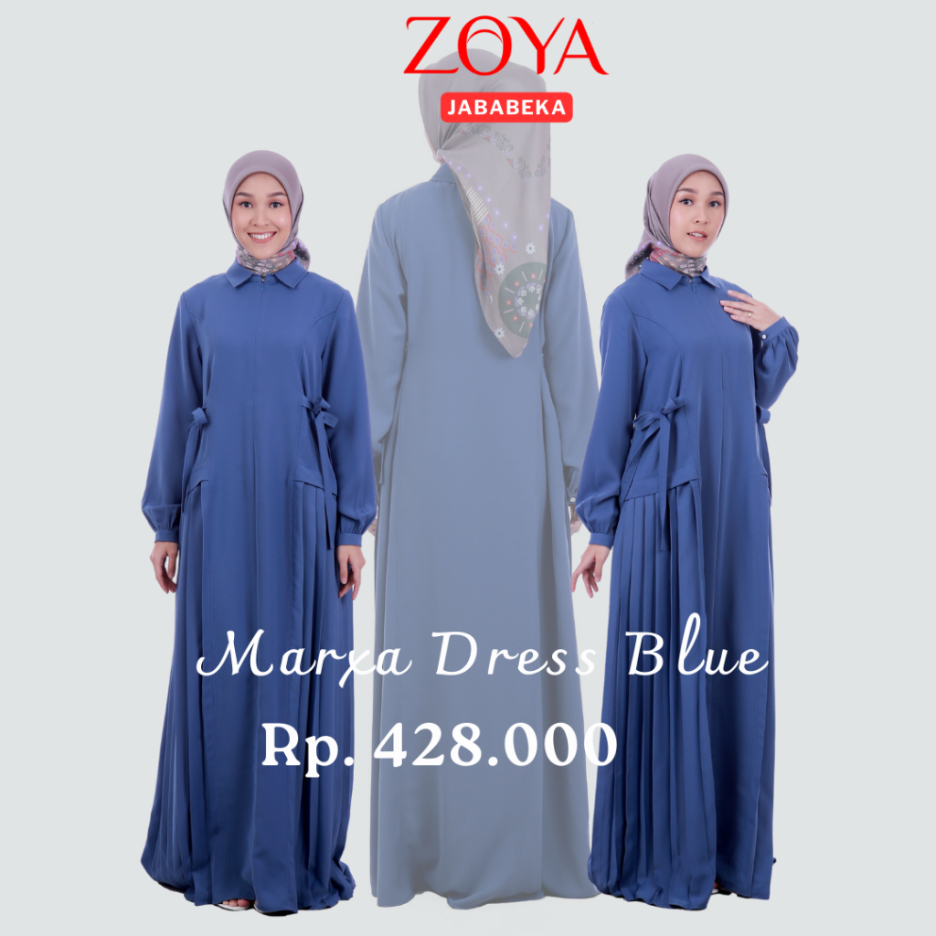 Zoya Marxa Dress Blue Baju Gamis Polos Muslim Women's Clothing Dress