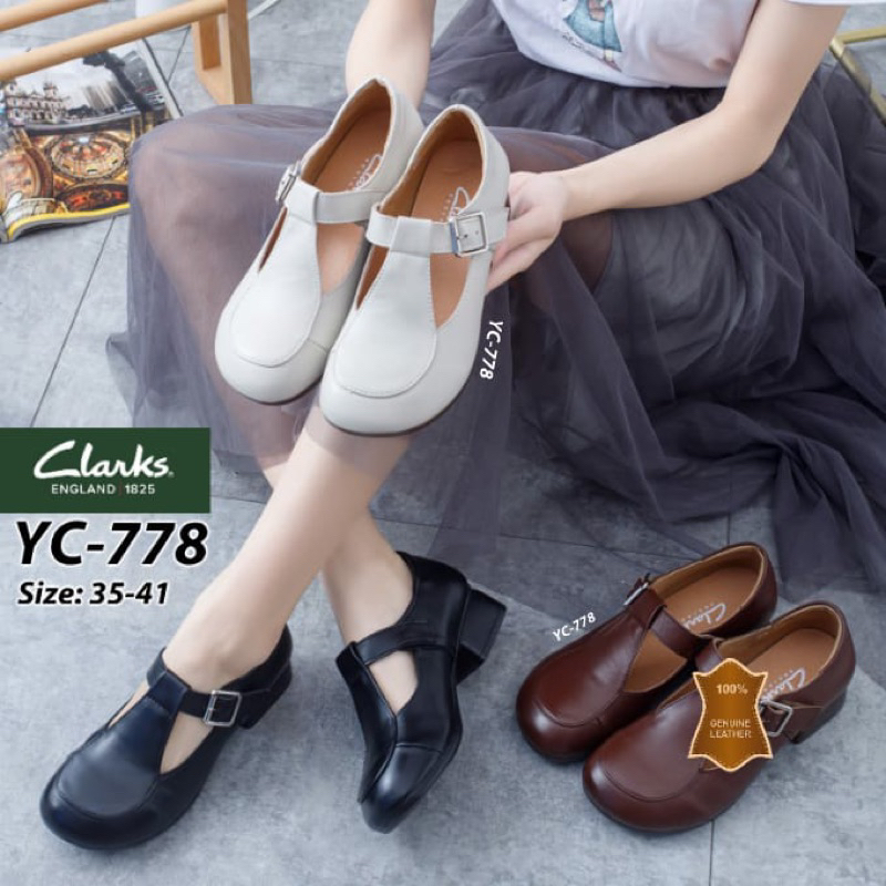 Clarks YC 778 Maryjane shoes 3.5cm Wedges Clark women Leather Office Work shoes Leather fashion shoes women Shopee Malaysia