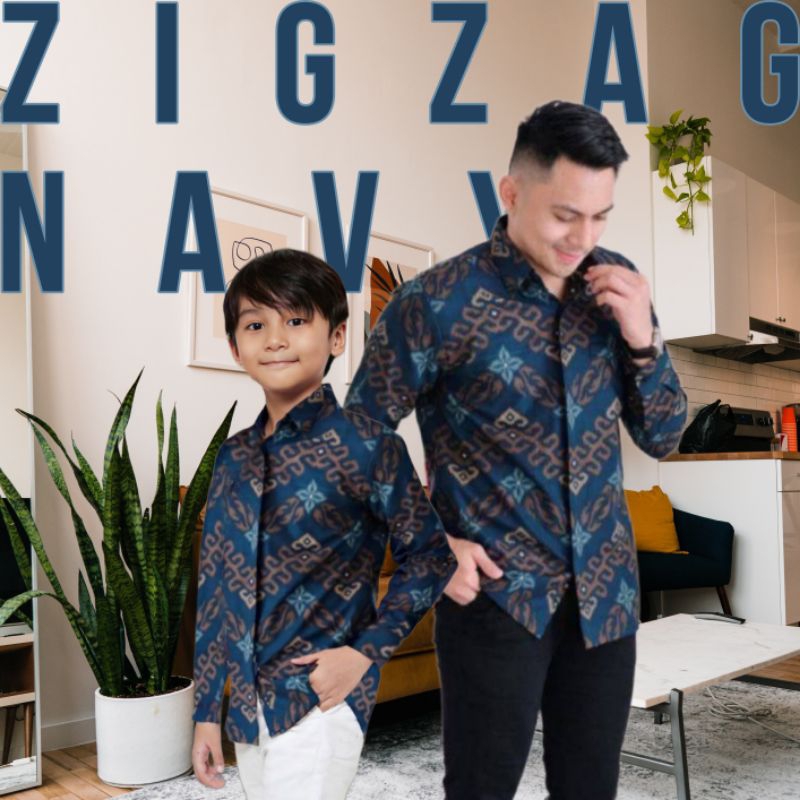 KEMEJA Boys Batik Shirt Long Sleeve Zigzag Pattern Navy Blue modern ...