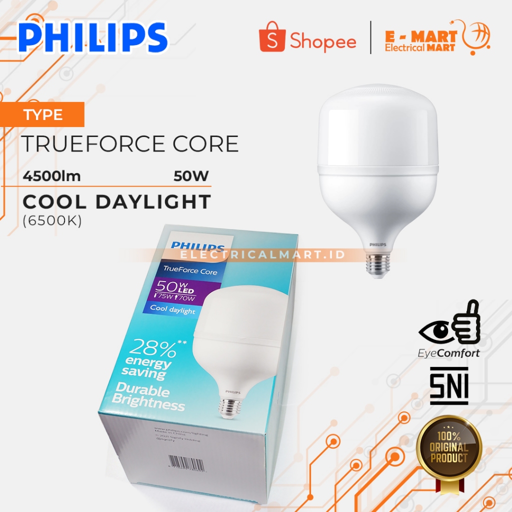 PHILIPS TrueForce Core LED Bulb Fitting E27 50W White 6500K E27 LED ...