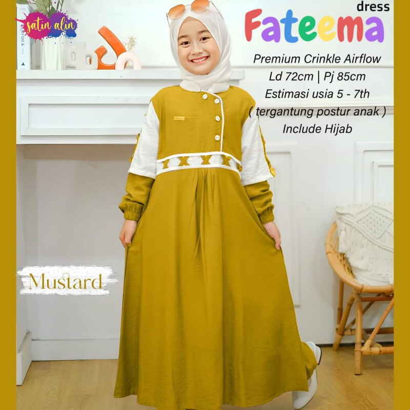 Restock FATEEMA DRESS KIDS FREE HIJAB ANAK Cute ORI BY SATIN ALIN ...