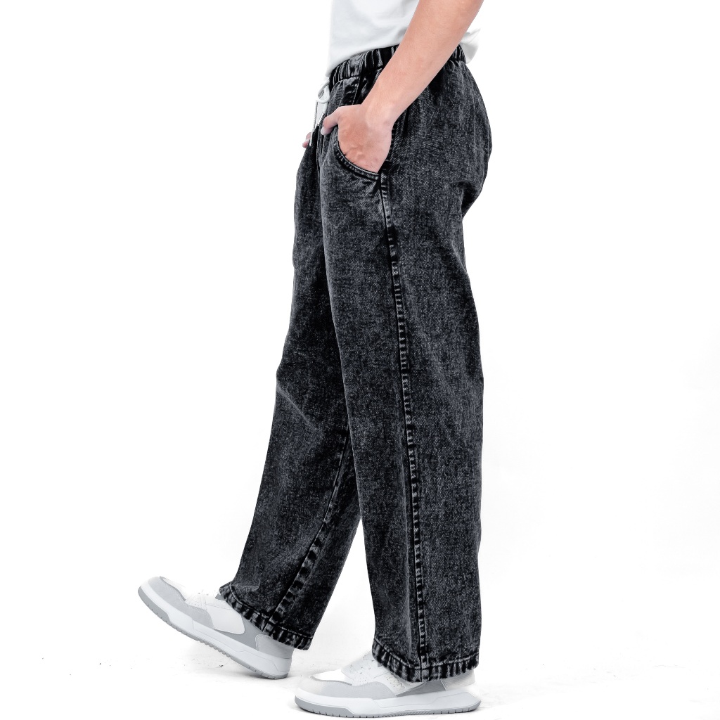 Gizmo Baggy Pants Relaxed Jeans Baggy Pants Black Sandwash Baggy Elastic  Waistband Denim Stretch
