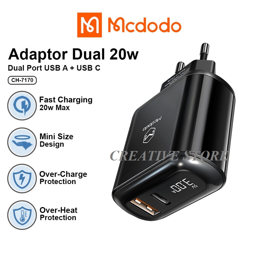 Mcdodo CHARGER CH-7170 ADAPTER DUAL OUTPUT FAST CHARGING PD 20W ...