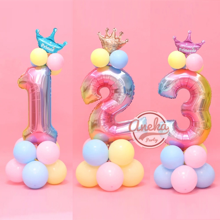 80 cm rainbow number standing balloon / standing crown number balloon ...