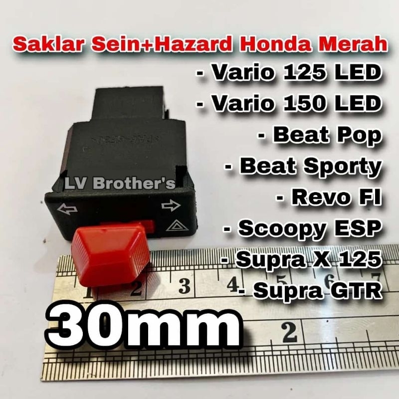 MERAH TOMBOL Turn Signal Switch Button / Sen / Sign + Hazard Honda Red ...